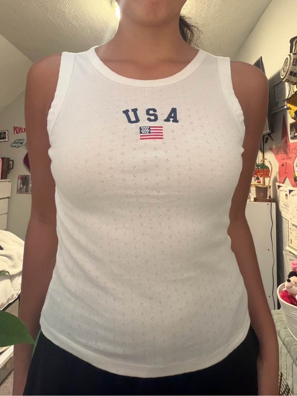 White Eyelet USA Tank Top